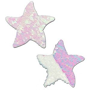 Pastease White Pearl Iridescent Flip Sequin Starfish Mermaid Nipple Pasties NWT